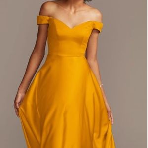 David's Bridal - Bridesmaid Dress - Marigold - Gold - Satin - Size 14